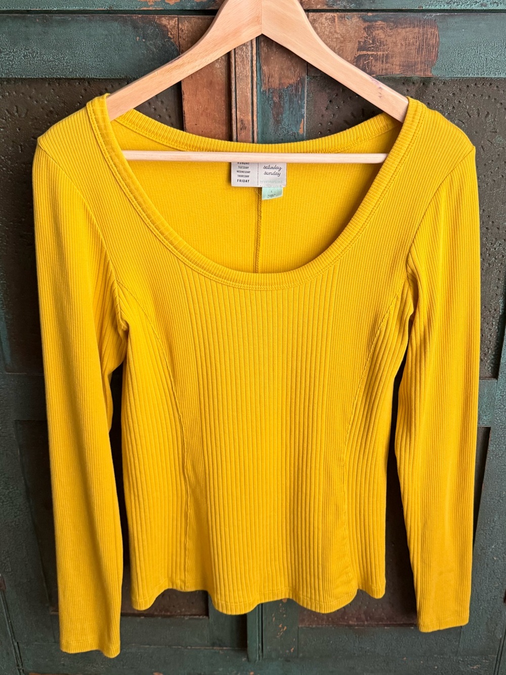 Anthropologie Saturday Sunday Ribbed Long Sleeve Top in Citron